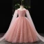 Elegant Sky Blue Beading Pearl Sequins Birthday Flower Girl Dresses 2022 Ball Gown Spaghetti Straps Long Sleeve Floor-Length / Long Flower Girl Dresses