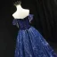 Mode Marineblau Glanz Wildleder Ballkleider 2022 A Linie Off Shoulder Perle Kurze Ärmel Rückenfreies Lange Festliche Kleider