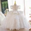 Luxury / Gorgeous White Beading Pearl Rhinestone Sequins Birthday Flower Girl Dresses 2023 Cascading Ruffles Ball Gown High Neck Puffy Short Sleeve Backless Floor-Length / Long