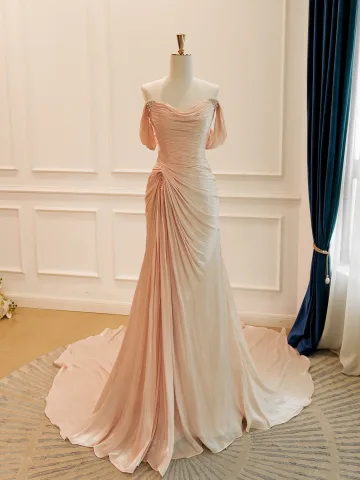 High End Sexy Blushing Pink Rhinestone Evening Dresses 2026 Trumpet Mermaid Strapless Sleeveless Backless Floor Length Long Evening Party Formal Dresses