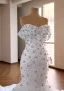 High End Weiß Handgefertigt Perle Strass Brautkleider / Hochzeitskleider 2026 Ballkleid Off Shoulder Kurze Ärmel Rückenfreies Kapelle-Schleppe