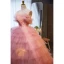 Charmant Charmant Rougissant Rose Volants en Cascade Robe De Bal 2023 Robe Boule Bustier Perle Appliques Sans Manches Dos Nu Train De Balayage Promo Robe De Ceremonie