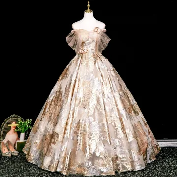 Élégant Doré Appliques Glitter Robe De Bal 2025 Dos Nu Robe Boule De L Épaule Manches Courtes Longue Robe De Ceremonie