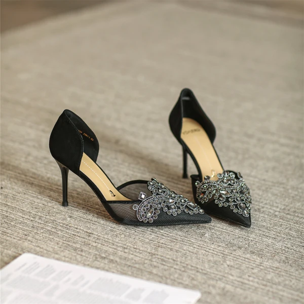 Chic / Beautiful Gold Rhinestone Wedding Shoes 2022 7 cm Stiletto Heels Pointed Toe Wedding Womens Shoes High Heels