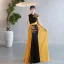 Chinese style Black Gold Lace Flower Evening Party Cheongsam 2025 Trumpet / Mermaid High Neck Cap Sleeves Floor-Length / Long Cheongsam / Qipao