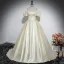 Elegant Champagne Satin Prom Dresses 2024 Ball Gown Off-The-Shoulder Short Sleeve Backless Floor-Length / Long Prom Formal Dresses