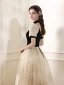 Bling Bling Black Sequins Prom Dresses 2024 A-Line / Princess Square Neckline Short Sleeve Backless Floor-Length / Long Prom Formal Dresses