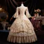 Vintage / Retro Medieval Champagne Sequins Lace Flower Cascading Ruffles Prom Dresses 2025 Ball Gown Scoop Neck Bell sleeves Floor-Length / Long Prom Formal Dresses