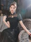 Chic / Belle Noire Perlage Perle Paillettes Robe De Soirée 2023 Princesse Col Haut Manches Courtes Longue Soirée Robe De Ceremonie