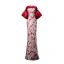 Vintage / Retro Burgundy Printing Evening Dresses 2022 Trumpet / Mermaid Off-The-Shoulder Short Sleeve Backless Floor-Length / Long Evening Party Formal Dresses