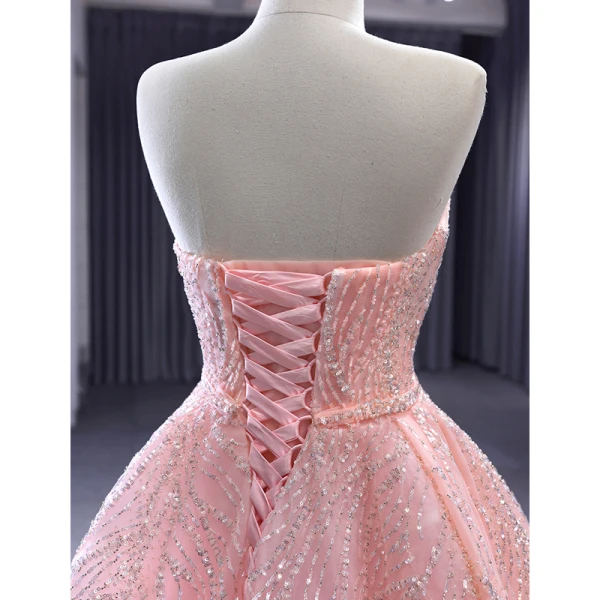 High End Pink Perlenstickerei Pailletten Rüschen Ballkleider 2023 A Linie Bandeau Ärmellos Rückenfreies Lange Ball Festliche Kleider
