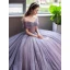 Chic / Beautiful Lavender Beading Pleated Prom Dresses 2023 A-Line / Princess Off-The-Shoulder Short Sleeve Backless Floor-Length / Long Prom Formal Dresses