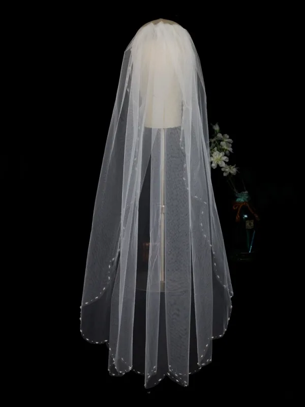 Elegant White Pearl Bridal Wedding Veils 2025 Wedding Tulle