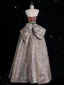 Vintage / Retro Unusual Gold Printing Sequins Prom Dresses 2024 A-Line / Princess Strapless Sleeveless Backless Bow Floor-Length / Long Prom Formal Dresses