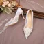 Charming White Pearl Rhinestone Lace Flower Wedding Shoes 2023 8 cm Stiletto Heels Pointed Toe Wedding Pumps High Heels