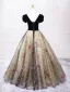 Elegante Schwarz Perlenstickerei Pailletten Ballkleider 2025 Ballkleid Eckiger Ausschnitt Kurze Ärmel Rückenfreies Lange Ball Festliche Kleider