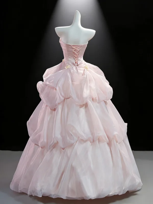 Blomsterfe Lyserød Sløjfe Applikationsbroderi Cascading Flæser Gallakjoler 2026 Chiffon Balkjole Off-The-Shoulder Ærmeløs Halterneck