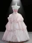 Blomsterfe Lyserød Sløjfe Applikationsbroderi Cascading Flæser Gallakjoler 2026 Chiffon Balkjole Off-The-Shoulder Ærmeløs Halterneck