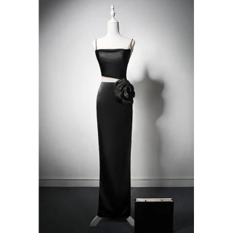 Modest Simple Black Satin Evening Dresses 2024 Trumpet Mermaid Spaghetti Straps Pearl Sleeveless Backless Floor Length Long Evening Party Formal Dresses