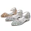 Scintillantes Argenté Faux Diamant Plat À Bout Pointu Chaussure De Mariée 2024 Mariage Sandales Talons Hauts