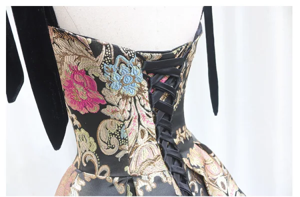 Vintage / Retro Black Printing Satin Prom Dresses 2024 Ball Gown Spaghetti Straps Sleeveless Backless Court Train Prom Formal Dresses