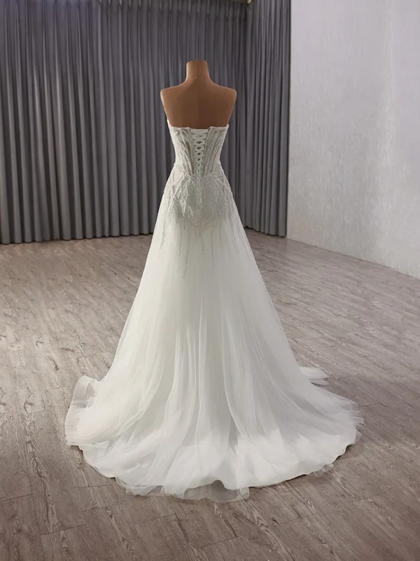 Sexy White Beading Sequins Evening Dresses 2025 A-Line / Princess Strapless Sleeveless Backless Floor-Length / Long Evening Party Formal Dresses