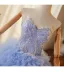Charmant Bleu Ciel Volants en Cascade Perlage Paillettes Robe De Bal 2025 Robe Boule Bustier Sans Manches Dos Nu Train De Balayage Promo Robe De Ceremonie