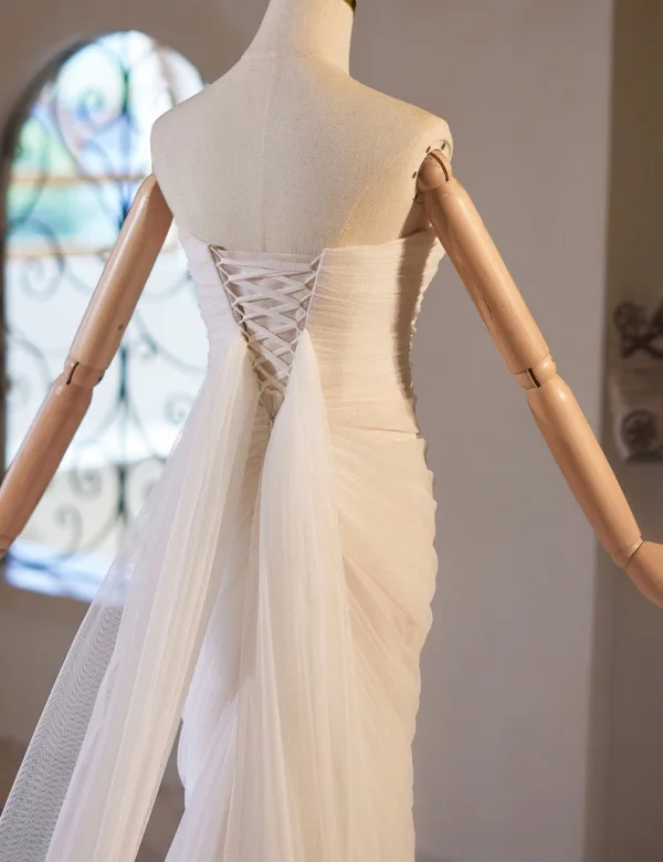 Modest / Simple White Trumpet / Mermaid Wedding Dresses 2024 Strapless Sleeveless Backless Floor-Length / Long Wedding