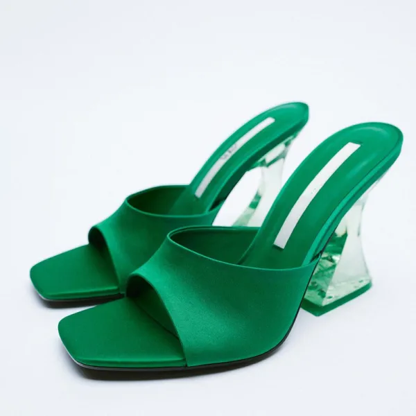 Fashion Black Casual Satin Womens Sandals 2022 9 cm Crystal Stiletto Heels Open / Peep Toe Sandals High Heels