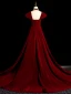 Elegant Burgundy Rhinestone Velvet Prom Dresses 2024 Ball Gown Square Neckline Short Sleeve Backless Sweep Train Prom Formal Dresses