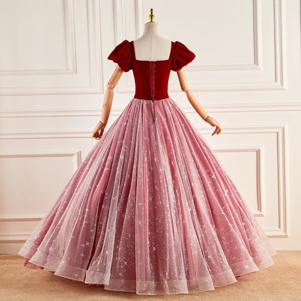 Schöne Rot Ballkleider 2023 Off Shoulder Ballkleid Kurze Ärmel Rückenfreies Schleife Stoffgürtel Lange Ball Festliche Kleider