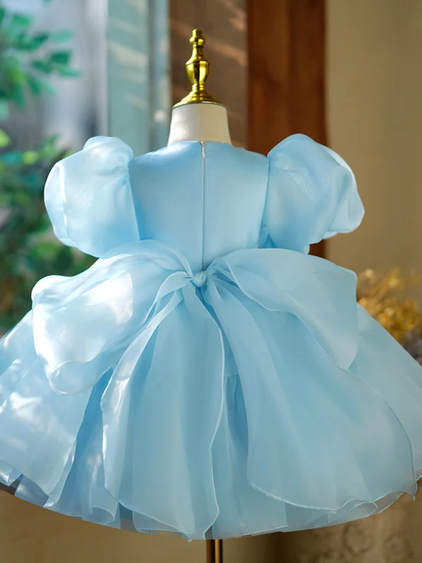 Chic Beautiful Sky Blue Birthday Pearl Short Flower Girl Dresses 2023 Ball Gown Scoop
