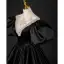 Vintage / Retro Black Satin Rhinestone Prom Dresses 2022 Ball Gown Scoop Neck Prom Dresses Puffy Short Sleeve Court Train Prom Formal Dresses