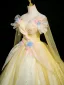 Chic / Beautiful Yellow Appliques Sequins Prom Dresses 2025 Ball Gown Off-The-Shoulder Long Sleeve Backless Floor-Length / Long Formal Dresses