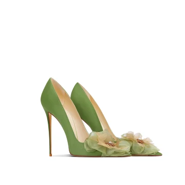 Chic Belle Vert Cendré Promo Appliques Escarpins 2024 Cuir 10 Cm Talons Aiguilles À Bout Pointu Escarpins Talons Hauts