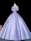 Elegant Lavender Beading Sequins Satin Prom Dresses 2026 Ball Gown Off-The-Shoulder Short Sleeve Backless
