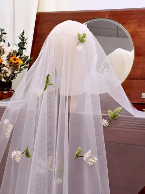 Chic Belle Blanche En Dentelle Fleur Voile De Mariée 2024