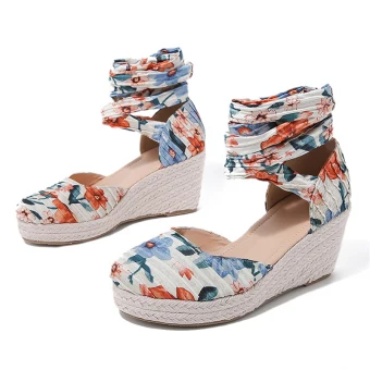 Fashion White Summer Street Wear Womens Sandals 2023 Ankle Strap 7 Cm Wedges Square Toe Sandals