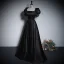 Vintage / Retro Black Pearl Satin Evening Dresses 2023 A-Line / Princess Square Neckline Puffy Short Sleeve Backless Floor-Length / Long Prom Formal Dresses