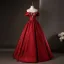 Vintage / Retro Burgundy Rhinestone Prom Dresses 2025 Ball Gown Off-The-Shoulder Short Sleeve Backless Floor-Length / Long Formal Dresses