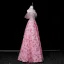 Flower Fairy Blushing Pink Beading Sequins Pearl Rhinestone Appliques Prom Dresses 2026 A-Line / Princess Off-The-Shoulder Short Sleeve Backless Floor-Length / Long Formal Dresses