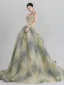 Fashion Flower Fairy Sage Green Appliques Prom Dresses 2024 A-Line / Princess Strapless Sleeveless Backless Sweep Train Prom Formal Dresses