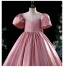 Chic / Beautiful Candy Pink Birthday Flower Girl Dresses 2022 A-Line / Princess Scoop Neck Puffy Short Sleeve Backless Bow Floor-Length / Long Flower Girl Dresses