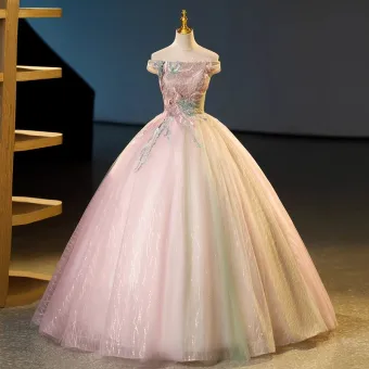 Elegante Blozen Roze Kralen Pailletten Kant Bloem Galajurken 2023 Baljurk Uit De Schouder Mouwloos Ruglooze Lange Galajurken