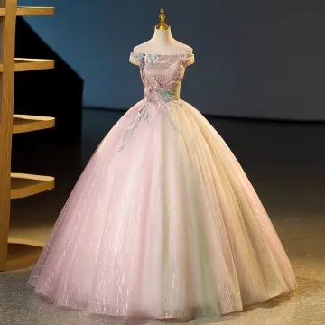 Élégant Rougissant Rose Perlage Paillettes En Dentelle Fleur Robe De Bal 2023 Robe Boule De L Épaule Sans Manches Dos Nu Longue Robe De Bal