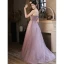 Charmant Violet Perlage Paillettes Robe De Soirée 2023 Princesse Bretelles Spaghetti Manches Courtes Dos Nu Longue Soirée Robe De Ceremonie