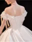 Modest / Simple Ivory Ruffle Short Sleeve Wedding Dresses 2021 Off-The-Shoulder Crossed Straps Chapel Train Church Satin Ball Gown
