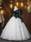 Vintage / Retro Black Glitter Birthday Flower Girl Dresses 2025 Ball Gown Square Neckline Puffy Long Sleeve Floor-Length / Long