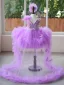 Chic / Beautiful Lavender Sequins Butterfly Appliques Birthday Flower Girl Dresses 2024 Ball Gown Scoop Neck Sleeveless Backless Short Tulle
