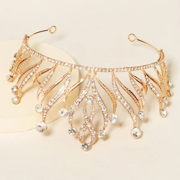 Uroczy Złote Rhinestone Ślub Tiara Ozdoby Do Włosów Ślubne 2023